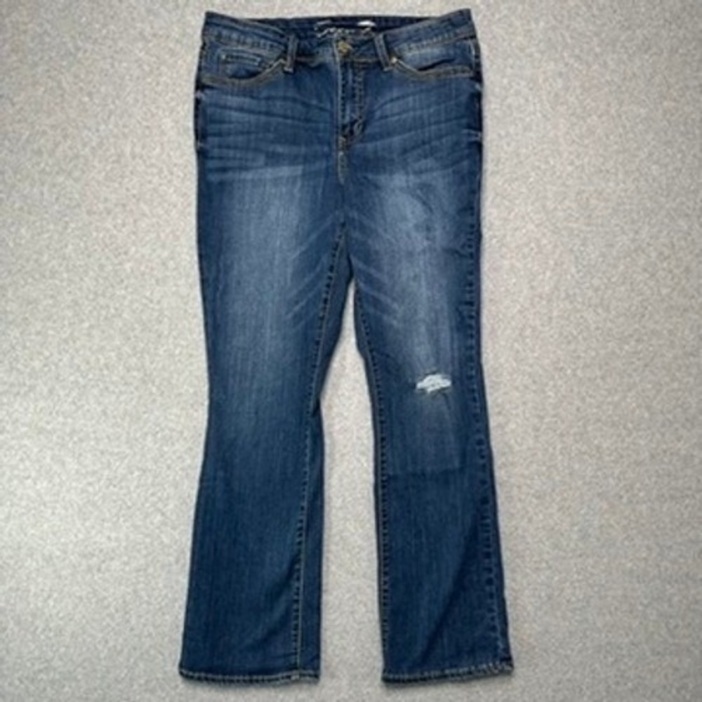 Seven7 Rocker Slim Boot Jeans Women 12 Thursday Wash Dark Blue Distressed MY1830